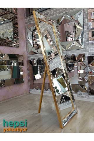Ayna Çerçeveli Model Altın Renk Ayaklı Boy Aynası Altın