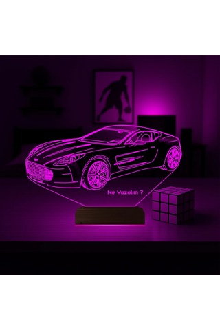 Luvivia Spor Araba Aston Martin Tasarım Kişiye Özel 3d Lamba - Masa Gece Lambası Şeffaf