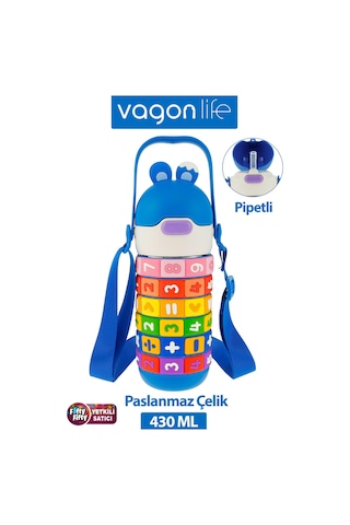 Vagonlife 430 Ml Pipetli Çelik Termos Askılı Matematiği Sevdiren Su Matarası -ffvgn30031-430ml Mavi
