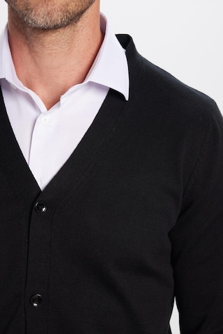 Tudors Erkek Slim Fit Düğmeli Düz Pamuk Siyah Hırka-12697 Siyah