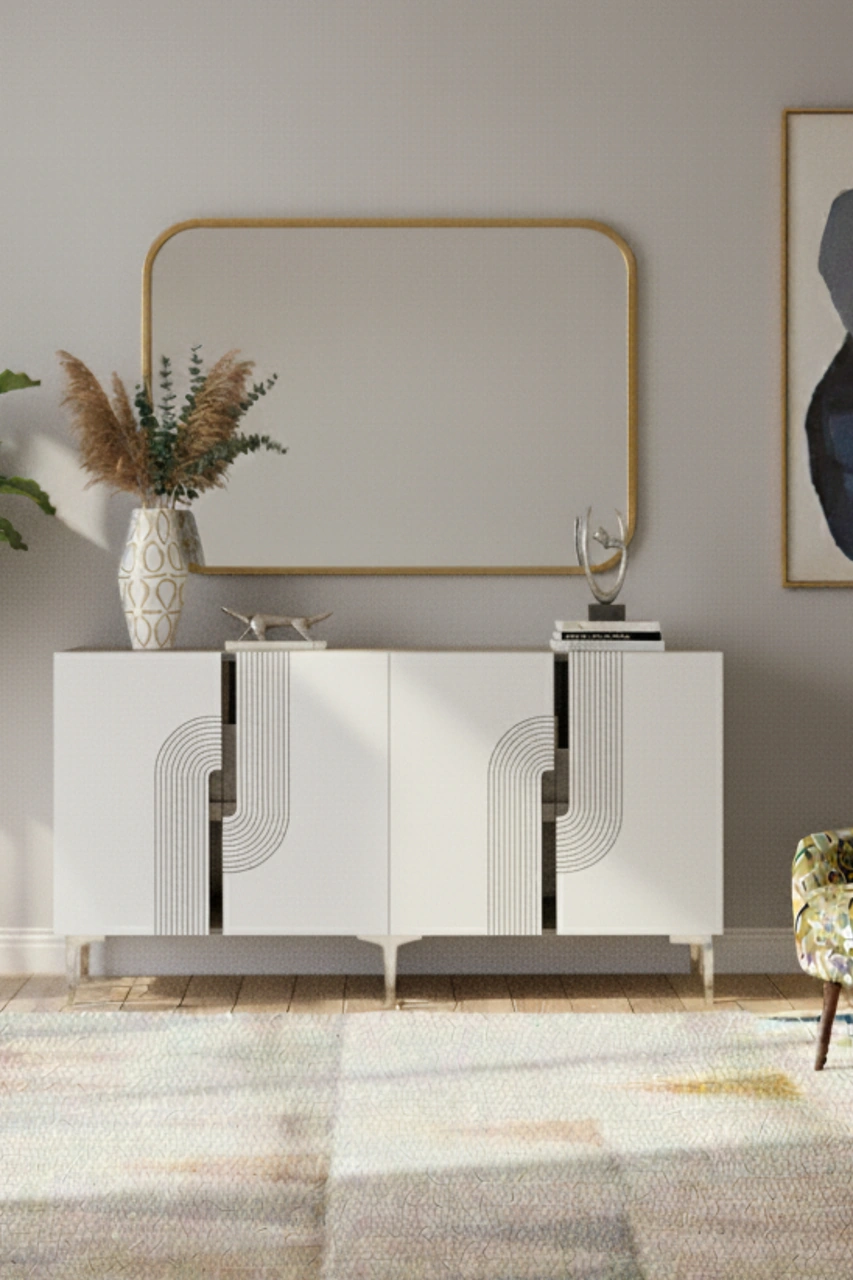 Ka1516bs Meyra Konsol, Kahve Köşesi, Tv Sehpası Beyaz-sılver 150cm Beyaz