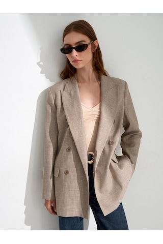 DİLVİN 60811 Keten Karışımlı Blazer Ceket-bej