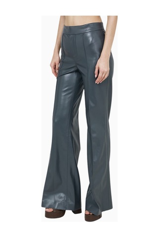 Alice And Olivia Dylan Vegan Deri Geniş Paça Pantolon Koyu Gri