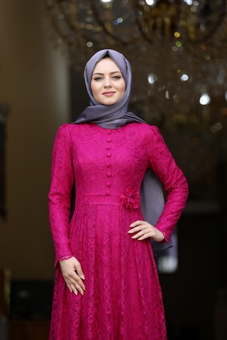İbrahim Burak Etiler Collection Ahunisa Henna Abiye Fuşya 5646