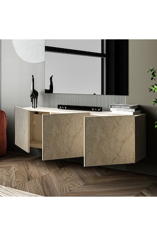 White Duvara Monte Tv Sehpası 3 Kapaklı Traverten
