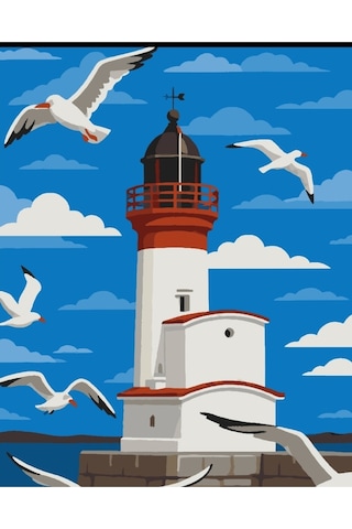 Denic Sayılarla Boyama Seti 40x50 Cm (Çıtalı) Fırça Boya Dahil Numaralı Tuval Fener Bulut Manzara