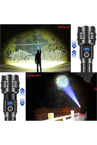 Teltree P70 Led El Feneri, Alüminyum Gövde, Type-c Şarj, Akıllı Pil Göstergesi, Uzun Menzil, Genişletilebilir Zoom, Siyah, Dış Mekan İçin Siyah