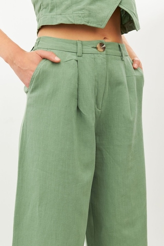Stella Pulvis Yeşil Keten Yüksek Bel Wide Leg Pantolon Haki