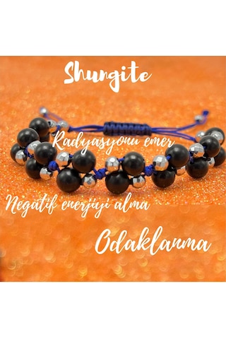 Yıldız Doğal Taş 6mm Ipli Shungite Ayarlanabilir Ölçü Doğal Taş Bileklik Siyah