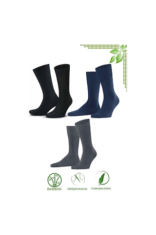 Kral Socks Bambu Erkek Soket Uzun Klasik Yazlık Dikişsiz 3'lü Set Çorap Çok Renkli