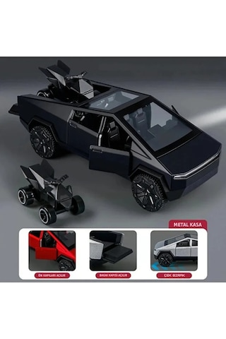 Die Cast Çek Bırak Metal Tesla Cybertruck Atv Li Model Araba 12 Cm Açılır Kapılı Siyah