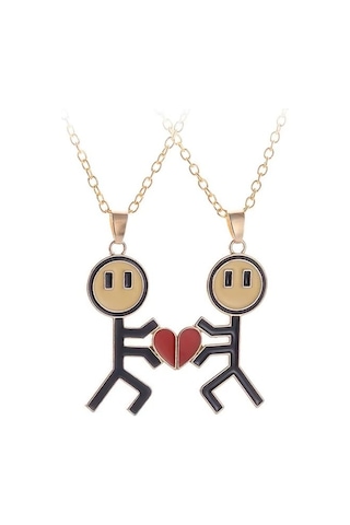 Mıknatıslı Çöp Adam Aşk Sevgili İkili Kolye Matal Çift 2 Adet Çok Renkli