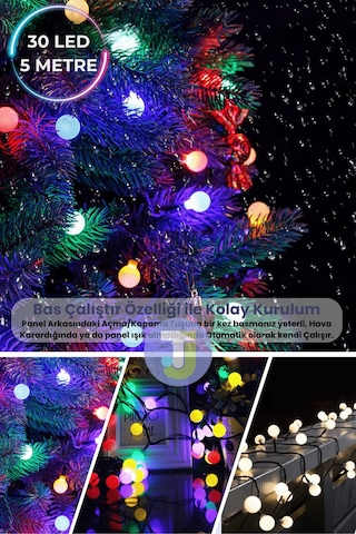 Technojet 30 Led 6m Solar Led Rgb Işık Güneş Enerjili Bahçe Teras Balkon Ağaç Lambası Aydınlatma RGB