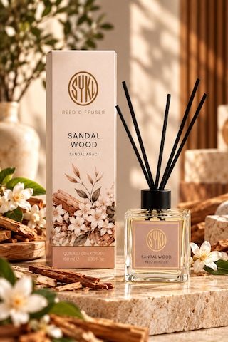 Premium Çubuklu Oda Kokusu 100 Ml Cam Şişe Reed Diffuser Sandal Ağacı