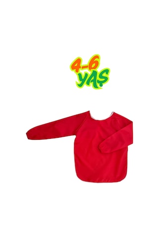 Kırmızı Sıvı Geçirmez Boyama Önlüğü M Beden 4-6 Yaş Kırmızı