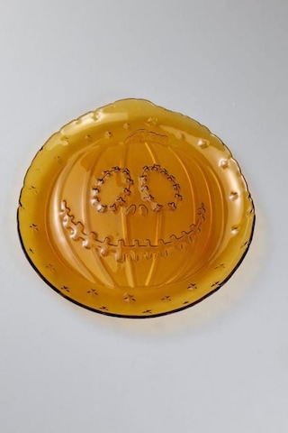 Halloween Çılgın Bal Kabağı Desen Amber Cam Servis Sunum Tabağı 21 Cm