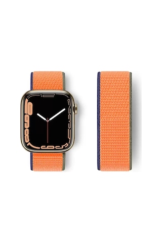 Apple Watch 42mm Uyumlu Hasırlı Cırtcırtlı Kordon - Turuncu