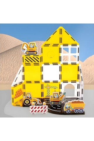 Manyetik Tiles Renkli 47 Parça Manyetik Yapı İnşaat Alanı Magnetic Bloklar