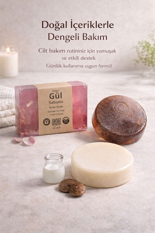 Hediyelik Doğal Sabun Seti Özel Bakım Serisi 3 Lü Premium Paket Gül