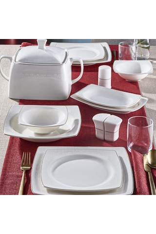 Güral Caroline 62 Parça Kare Yemek Takımı Platin File YT6171
