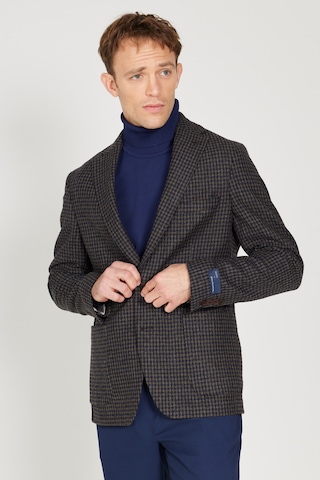 AC&Co / Altınyıldız Classics Erkek Kahve Lacı Slim Fit Dar Kesim Mono Yaka Desenli Yünlü Ceket Kahve Lacı