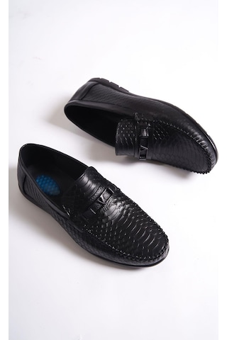 Mubiano Hakiki Deri Srg555s İç Dış Kroko Baskı Desenli Toka Detaylı Erkek Loafer Siyah