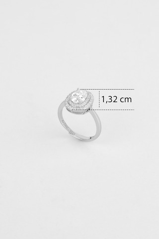 Mozanit Taşlı 18 Ayar Beyaz Altın Kaplama Gümüş Ayarlanabilir Yüzük Beyaz