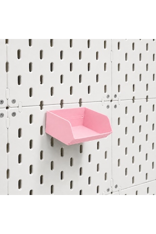 Pegboard Duvar Düzenleyici Organizer Seti Kalemlik, Çok Amaçlı Kutu, Mini Raf Ve Askılık Modüllü Modüler Duvar Organizasyon Sistemi 124-Pembe