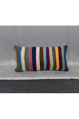 Zehra Abla Halı Yeni El Dokuma Dekoratif Lumbar Kilim Kırlent Yastık Kılıfı 6697 Çok Renkli