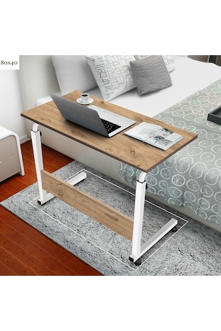 Yükseklik Ayarlı Çalışma Masası - Çam Beyaz (Tekerli) 80x40 Atlantik Çam