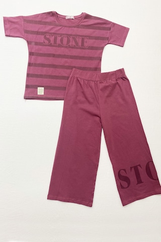 Kız Çocuk Eşofman Takımı Çizgili İspanyol Paça B17 Vişne Çürüğü