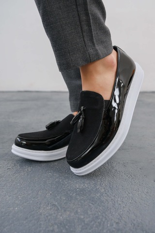 Roof Atelier Erkek Siyah Rugan Püsküllü Loafer Ayakkabı - 002 - Rbt Loafer Verniciata Siyah