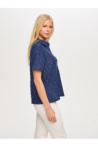 Faik Sönmez Polo Yaka Payetli Örme Bluz S26blz015 Us26blz01520 Lacivert