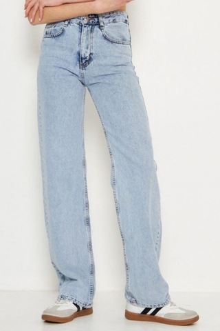 Balenbi Kadın Yüksek Bel Jean Yıkamalı Geniş Paça Wide Leg Kot Pantolon 1242 Buz Mavi W6