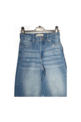 Escabel Kız Çocuk Taşlı Geniş Paçalı Jean Pantolon-15699 Mavi