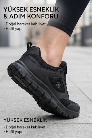 Purewalk Unisex Siyah Kalın Tabanlı Spor Ayakkabı - Hafif Esnek Günlük Yürüyüş Sneaker Rahat Koş...