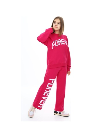 Angelos Girls Kız Çocuk Forever Baskılı Geniş Paçalı 2 İplik Eşofman Takımı Px7122 Fuşya