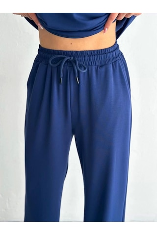 Mzpkartan Osy Modal Yumuşak Dokulu Kumaş Kısa Kollu Yakalı T-shirt Pantalon İkili Takım- Lacivert Lacivert