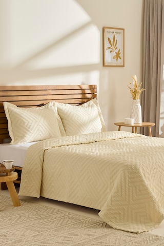 Kaşmir Home Essence Çift Kişilik Yatak Örtüsü Takımı Ekru Ekru