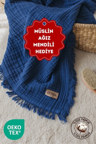 Zeypba Bebek Muslin 4 Katlı Müslin 110x110 CM İndigo