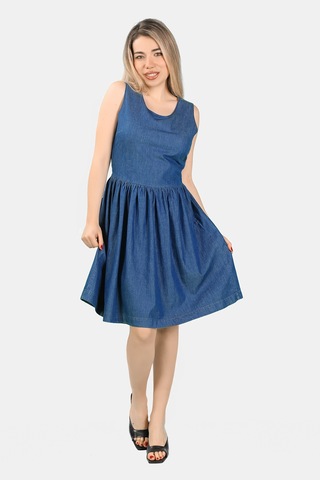 Kolsuz İnce Kot Elbise Mavi