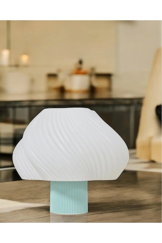 Aura Modern Tasarım Masa Lambası , Komidin Aydınlatma Şık Abajur - Su Yeşili Beyaz Çok Renkli