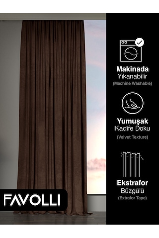 Br Favolli Kadife Dokulu Kahverengi Ada Fon Perde Ekstrafor Büzgülü Dream Series Kahverengi