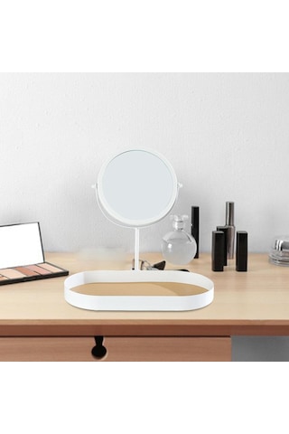 Homyl Tepsili Masa Üstü Makyaj Aynası Ayrılabilir Beyaz Beyaz