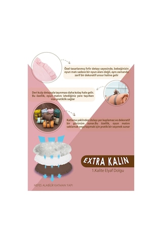Mordesign Bebek/çocuk Oyun Halısı, Yenidoğan Emekleme Pedi, Aktivite Matı, Çok Amaçlı Minder, Kampçı Serisi 110 X 110 Pudra