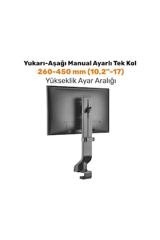 Npo Std2101b 17"-32" Vesa Uyumlu 180 Yükseklik Ayarlı Kablo Yönetimli Tekli Monitör Standı