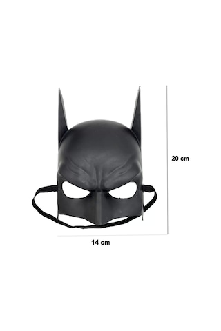 Siyah Renk Çocuk Boy Arkadan Lastikli Batman Maskesi A Kalite 20x14 Cm Lisinya