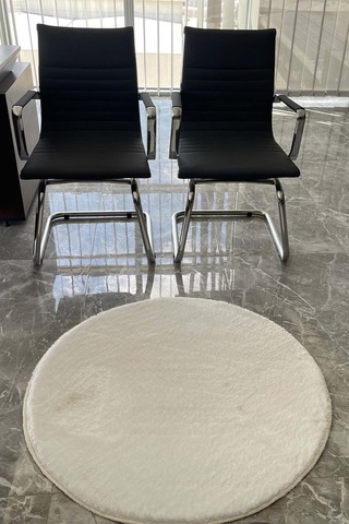 Tropikal Home Daire Yuvarlak Beyaz Post Peluş Kesme Halı Yolluk Kaymaz Taban Yıkanabilir Pofuduk Beyaz