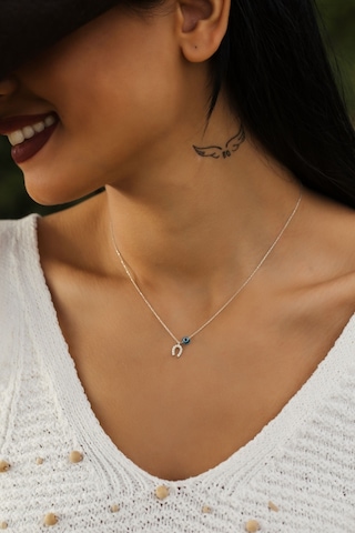 Papatya Silver 925 Ayar Nazar Boncuklu Gümüş Nal Kolye