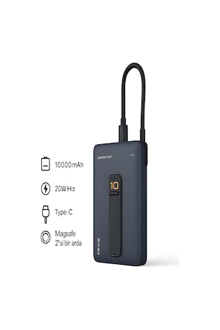 10000mah 20w Hızlı Şarj Kablosuz Magsafe Powerbank Type-c Kablolu/girişli Standlı - Siyah Siyah